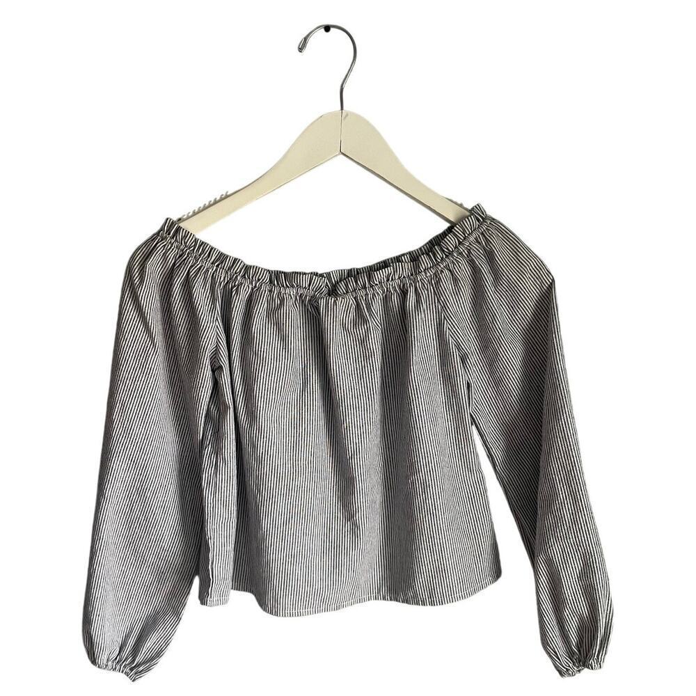 Brandy Melville Striped Pinstripe Off-Shoulder Peasant Blouse Top Cotton Womens